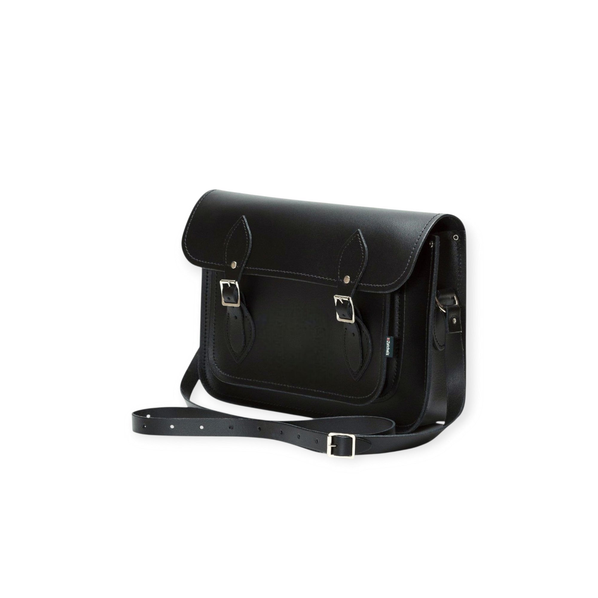 Leather Satchel with Magnetic Fasteners - Black 11.5'' - In Stock & Ready to Ship