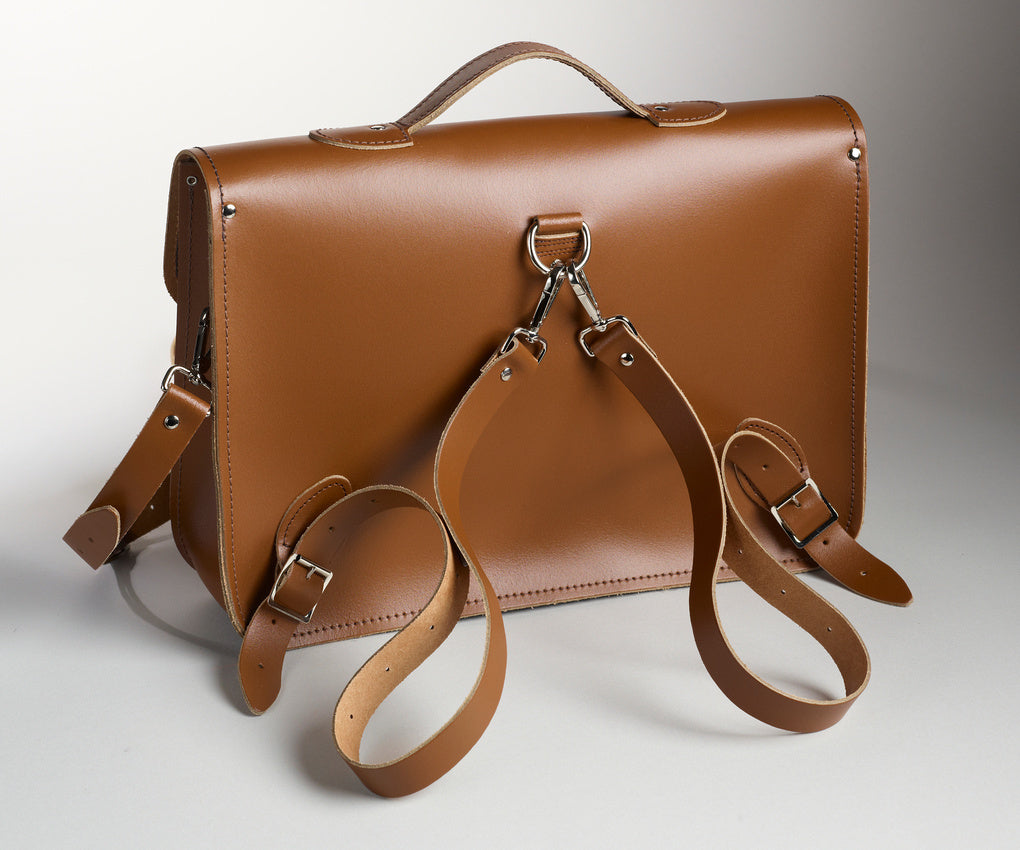 Leather 14.5'' Backpack Satchel Chestnut Brown - In Stock & Ready to Ship