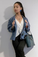 Leather Mini Twist Lock Shopper Bag - Pine