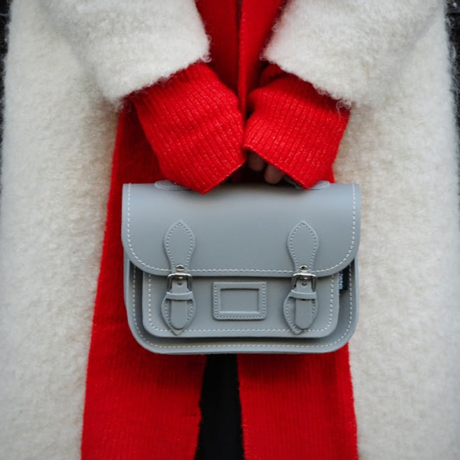 Leather Midi Satchel - Lilac Grey