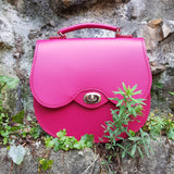 Handmade Leather Twist Lock Saddle Bag - Magenta