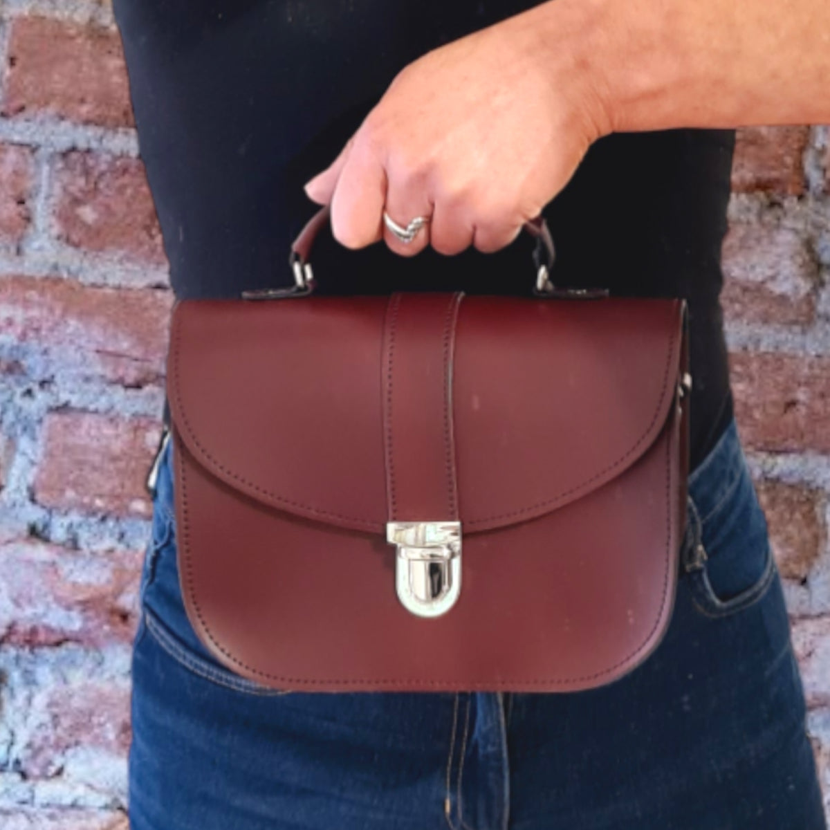 Olympia Leather Handbag - Marsala Red - In Stock & Ready to Ship