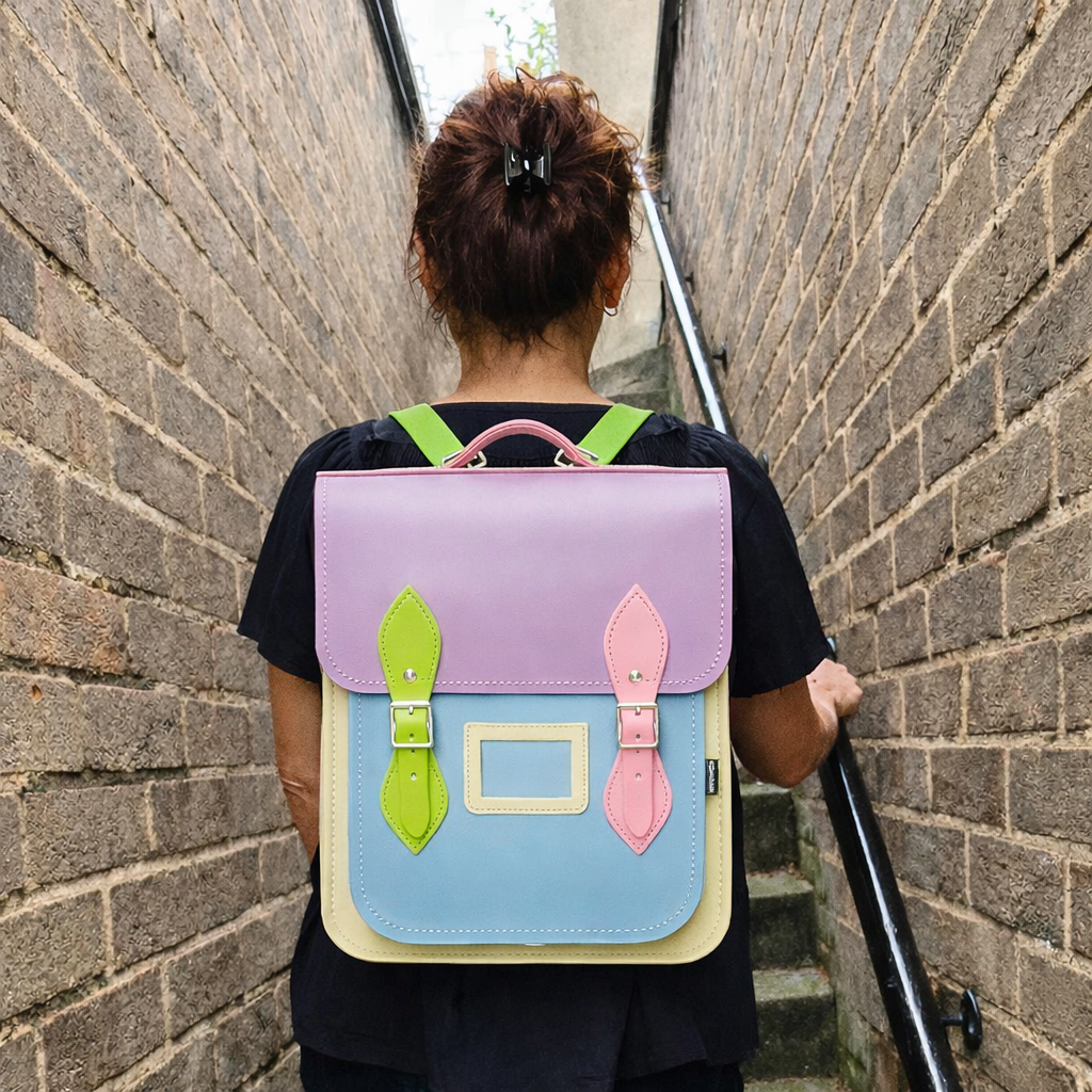Handmade Leather City Backpack - Pastel Kaleidoscope