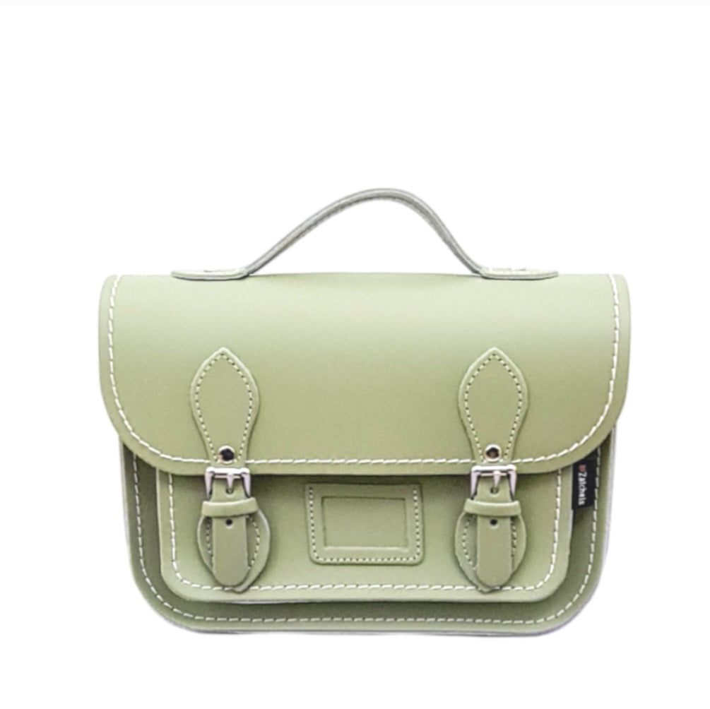 Leather Midi Satchel - Sage Green