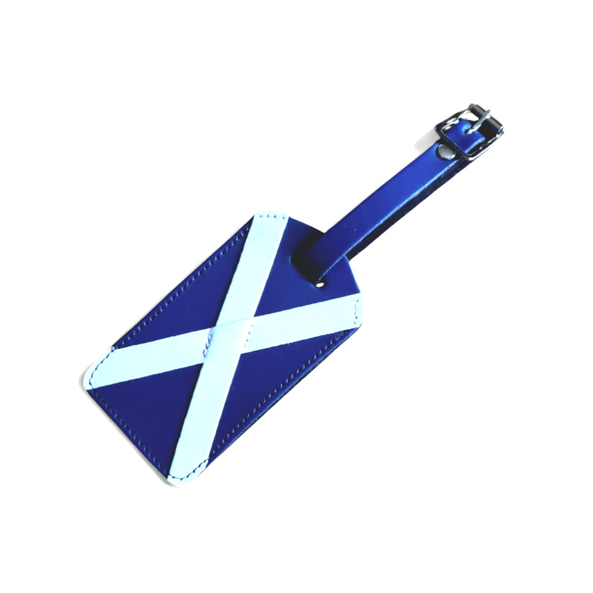 Leather Luggage Tag - Blue & White - Scotland