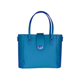 Leather Mini Twist Lock Shopper Bag - Teal