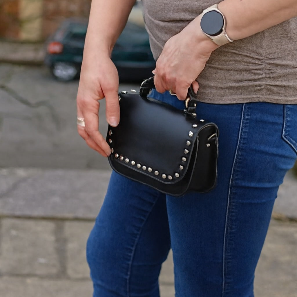 Aura Handmade Leather Bag - Black Studded