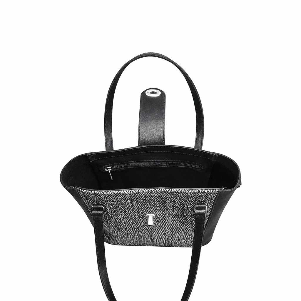 Tannery Tweed & Leather Mini Twist Lock Shopper Bag - Black