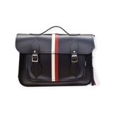 British Edit Handmade Leather Handbag Satchel - Navy with Red & White Stripes