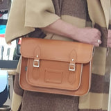 Burnt Orange Leather Satchel -  13'' with Magnets - In Stock & Ready to Ship