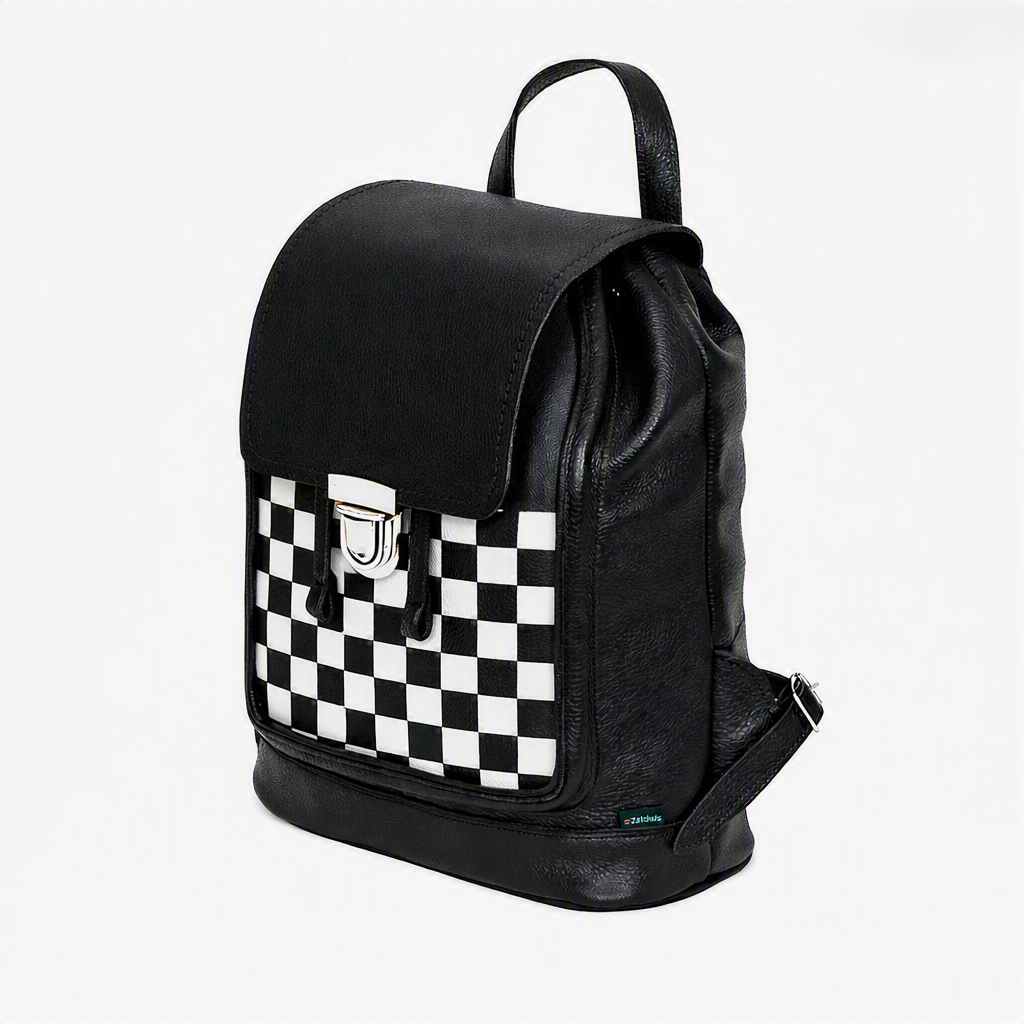 Soft Leather Backpack - Black & White Checkerboard