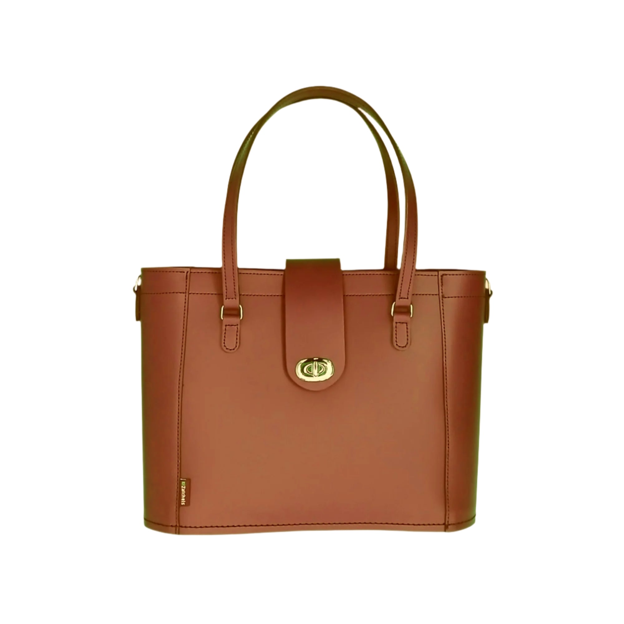 Leather Mini Twist Lock Shopper Bag - Chestnut