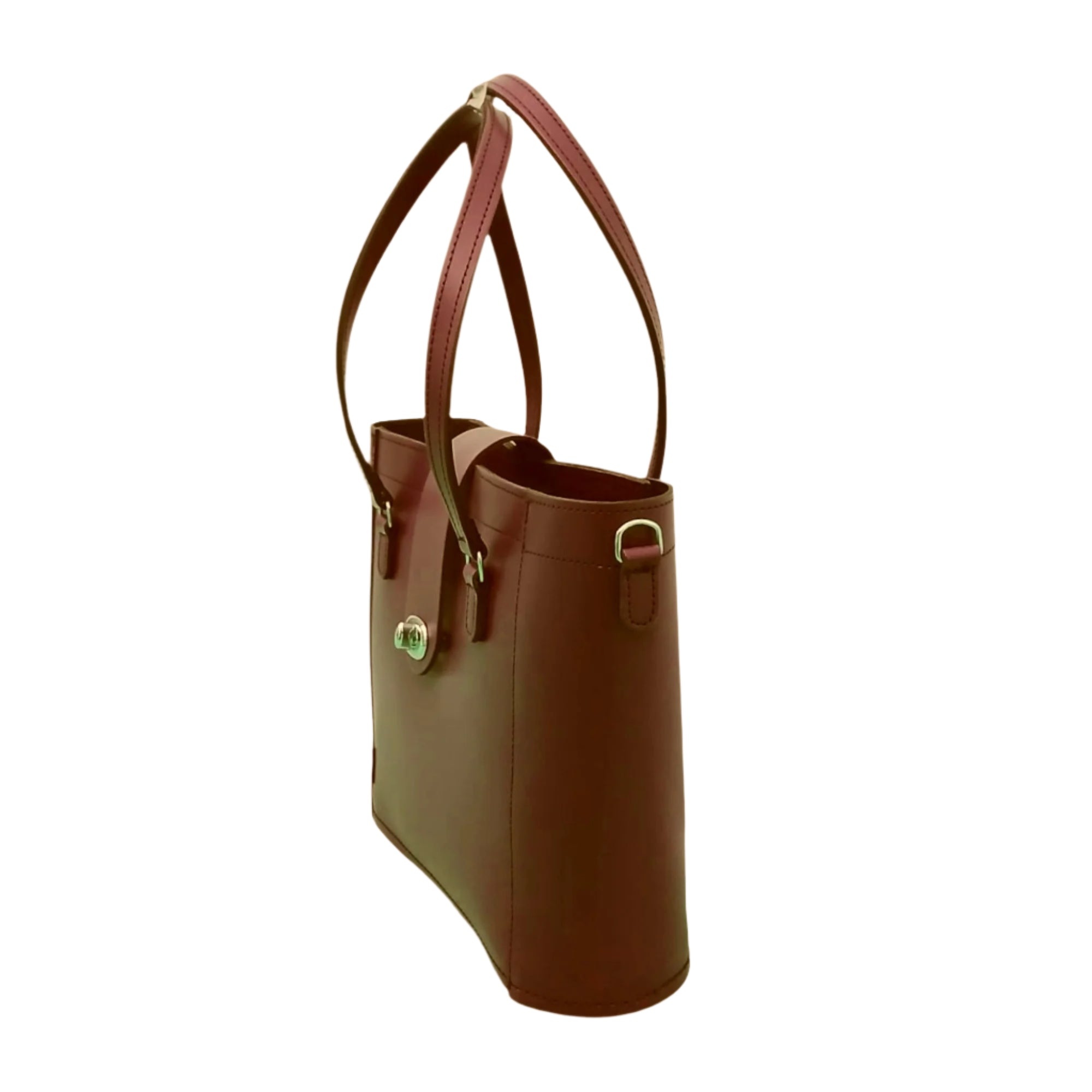 Leather Mini Twist Lock Shopper Bag - Chestnut
