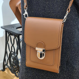 Leather Push Lock Crossbody Phone Case - Chestnut