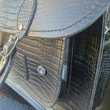 Leather 14.5'' Mock Croc Satchel - Black - In Stock & Ready to Ship