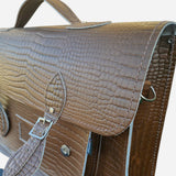 Leather 16'' Mock Croc Satchel - Tan - In Stock & Ready to Ship