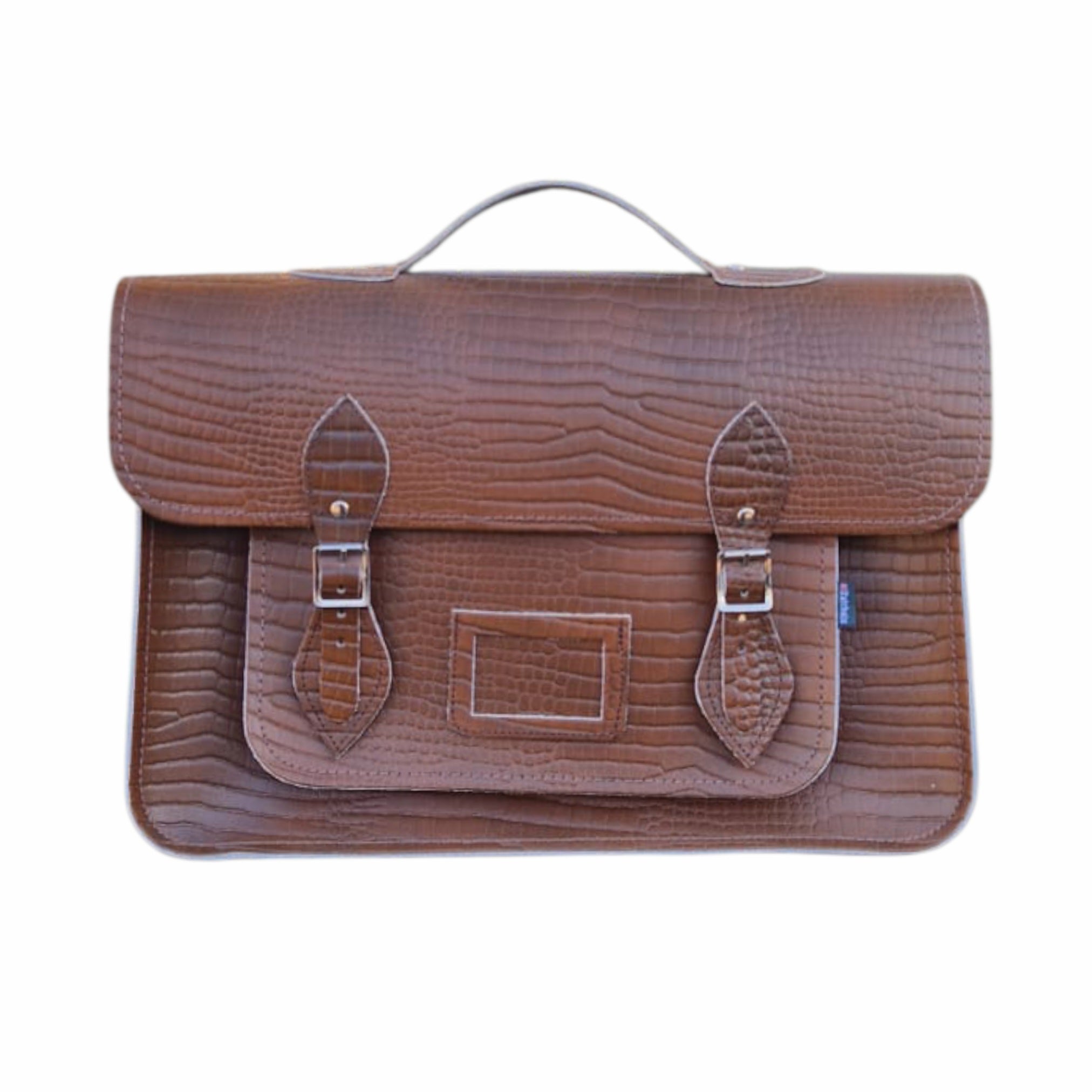 Leather 16'' Mock Croc Satchel - Tan - In Stock & Ready to Ship