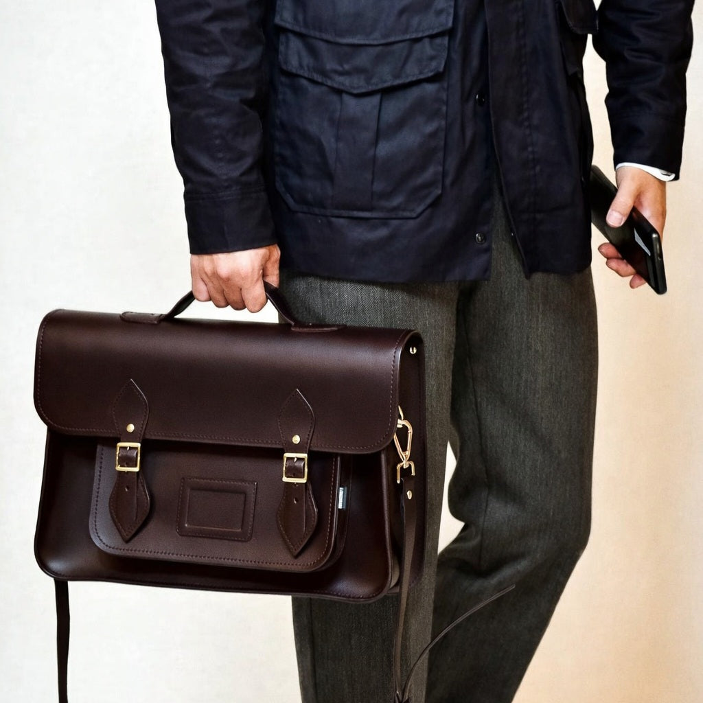 Handmade Leather Satchel - Dark Brown