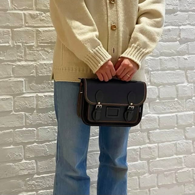 Leather Midi Satchel - Double Stitch - Graphite