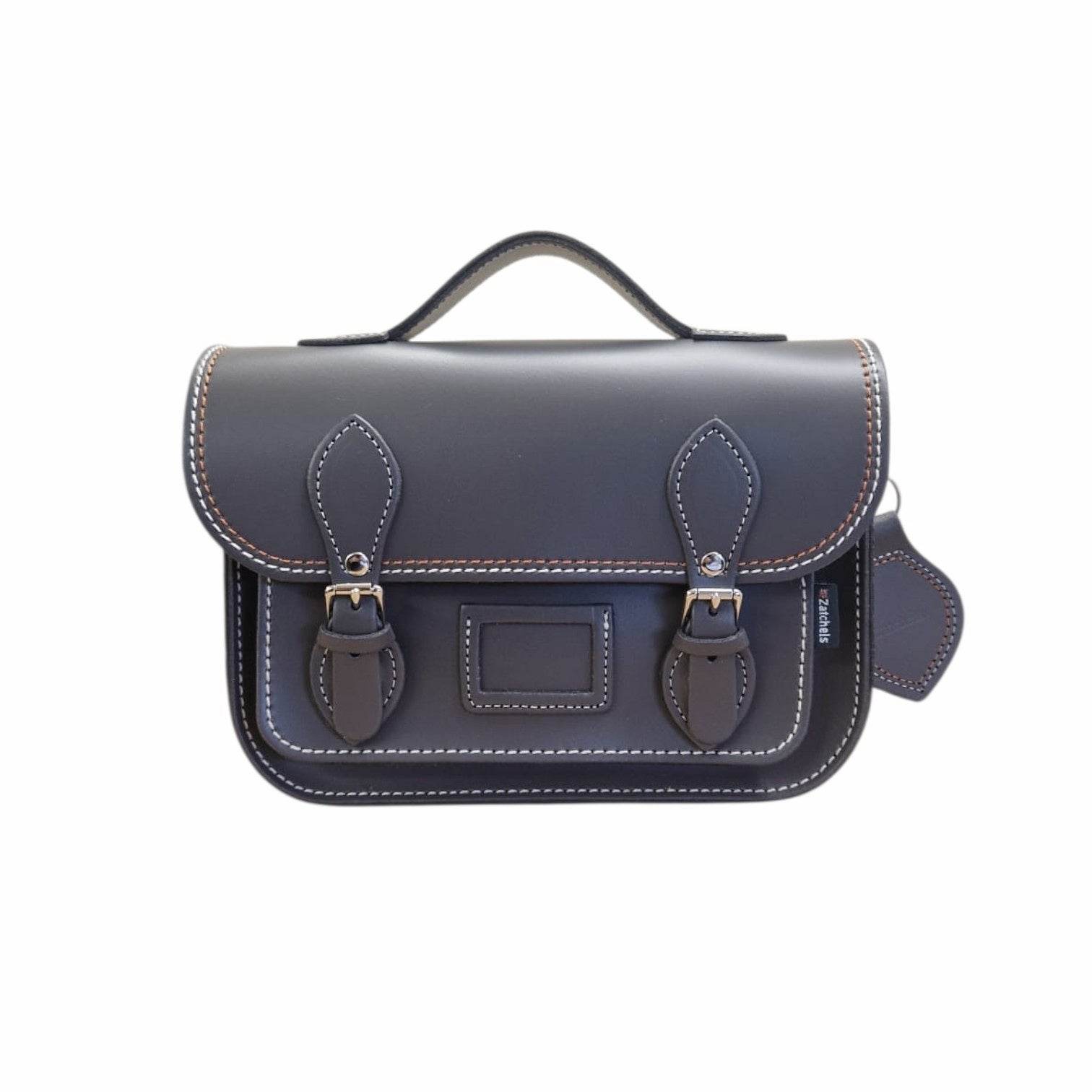 Zatchels Graphite Grey Double Stitched Handmade Leather Midi Satchel