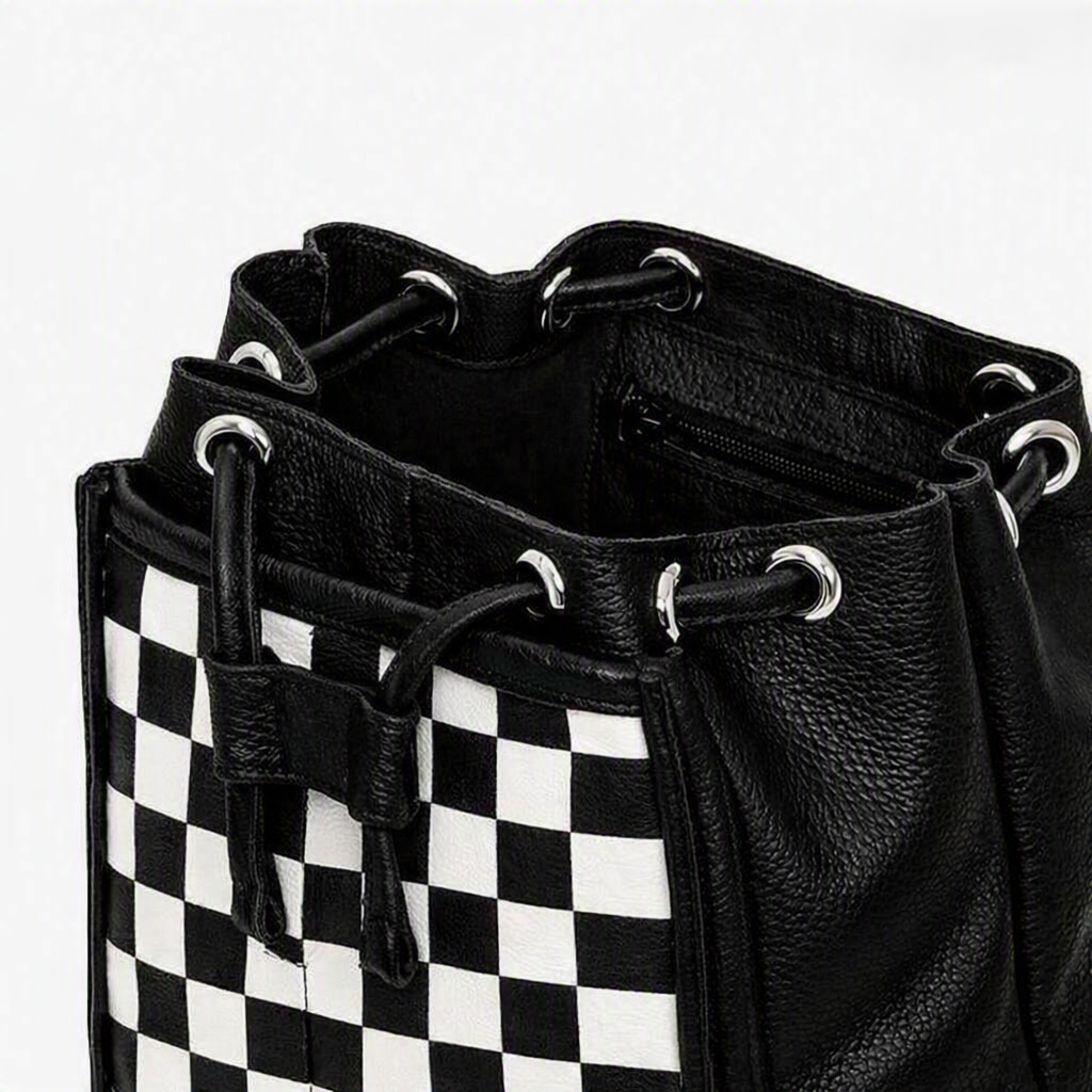 Soft Leather Backpack - Black & White Checkerboard