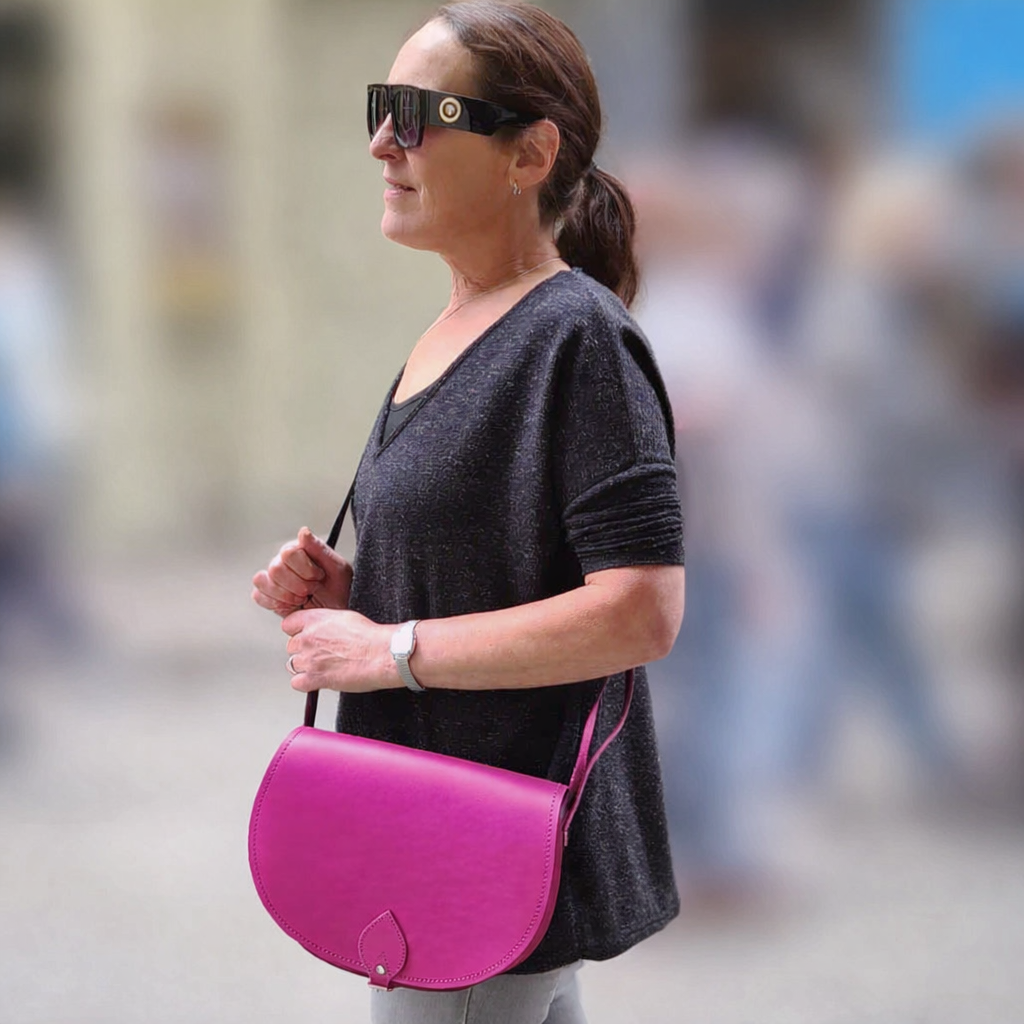 Handmade Leather Saddle Bag - Magenta
