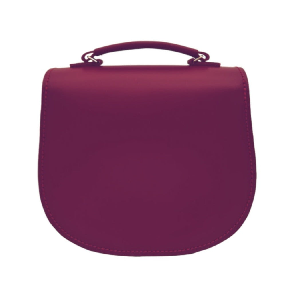 Handmade Leather Twist Lock Saddle Bag - Magenta