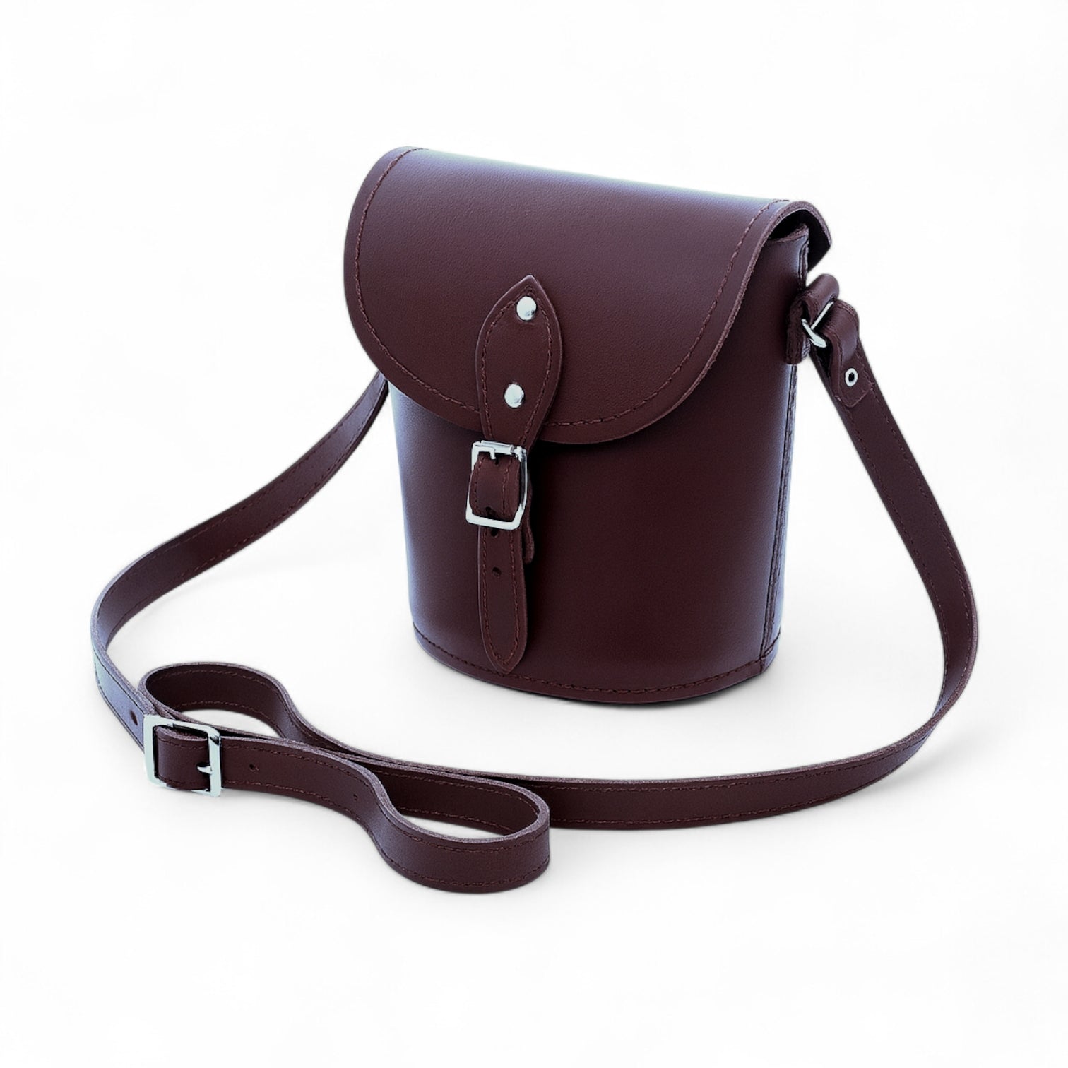 Handmade Leather Barrel Bag - Marsala Red