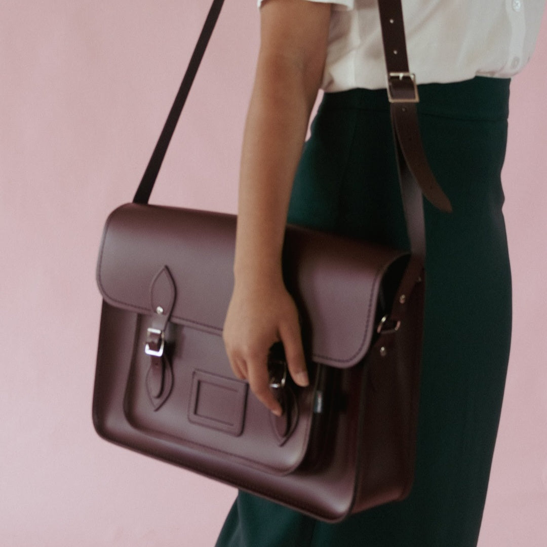 Leather Satchel 16'' - Marsala Red - In Stock & Ready to Ship
