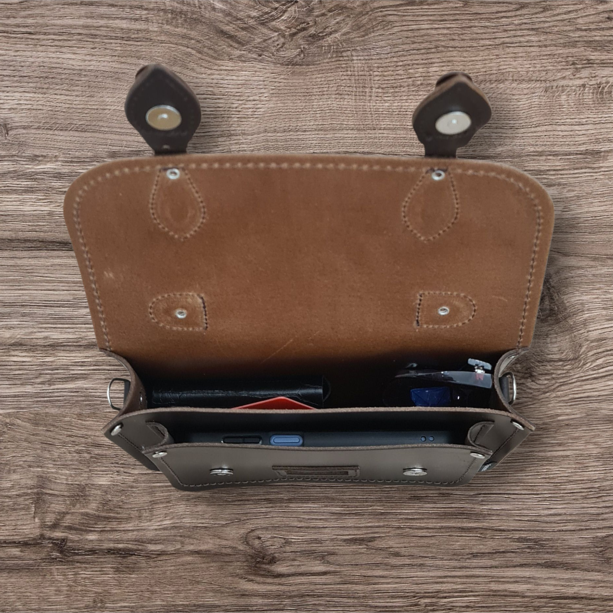 Leather Midi Satchel - Dark Brown