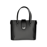 Leather Mini Twist Lock Shopper Bag - Black