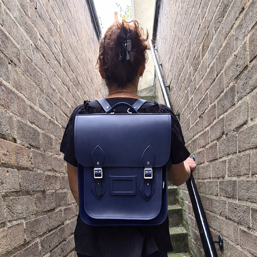 Handmade Leather City Backpack - Navy Blue