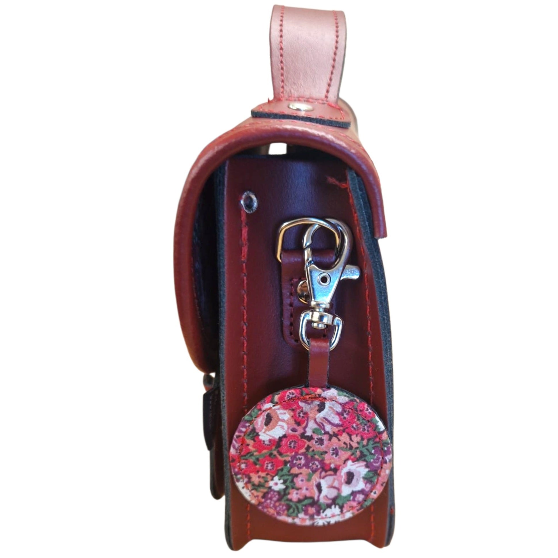 Floral Lined Leather Midi Satchel - Oxblood