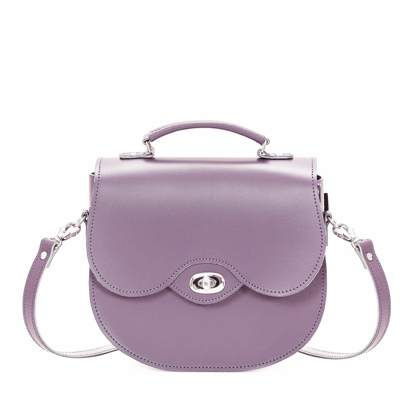 Handmade Leather Twist Lock Saddle Bag - Pastel Violet