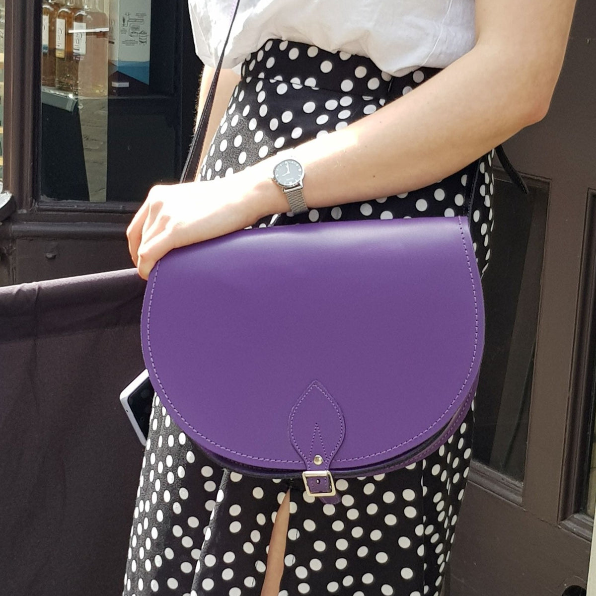 Leather Saddle Bag Large - Purple - In Stock & Ready to Ship