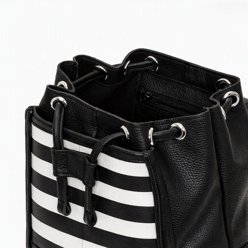 Soft Leather Backpack - Black & White Striped