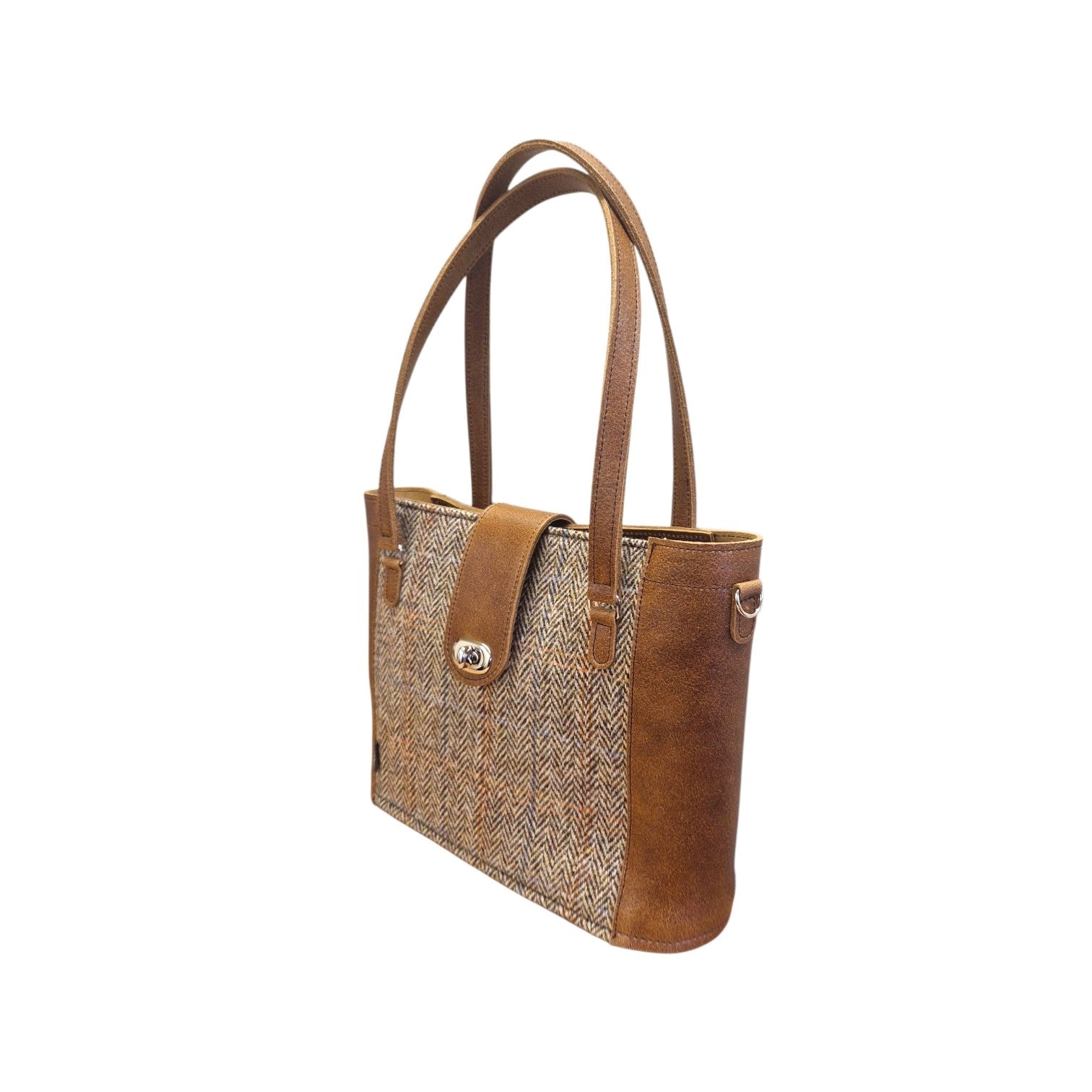 Tannery Tweed & Leather Mini Twist Lock Shopper Bag - Tan