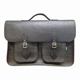 Twin Pocket Textured 17'' Leather Satchel - Black - In Stock & Ready to Ship