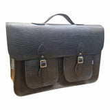 Twin Pocket Textured 17'' Leather Satchel - Black - In Stock & Ready to Ship