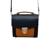 Handmade Leather Two Tone Sugarcube Handbag Black - Burnt Orange