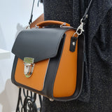 Handmade Leather Two Tone Sugarcube Handbag Black - Burnt Orange