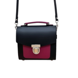 Handmade Leather Two Tone Sugarcube Handbag - Black & Magenta