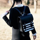 Handmade Leather City Backpack - Gothic Striped White & Black