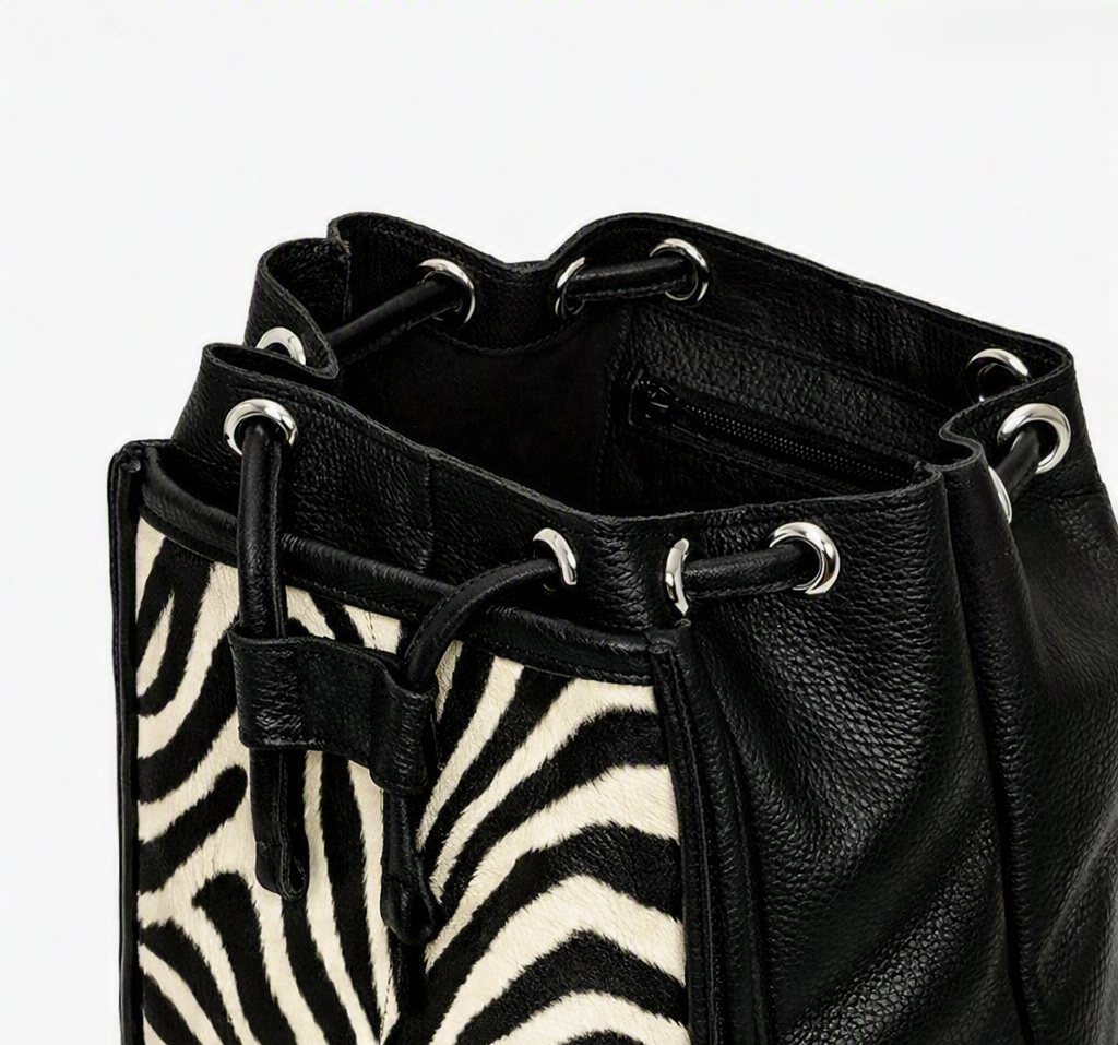 Soft Leather Backpack - Black & White Zebra Print