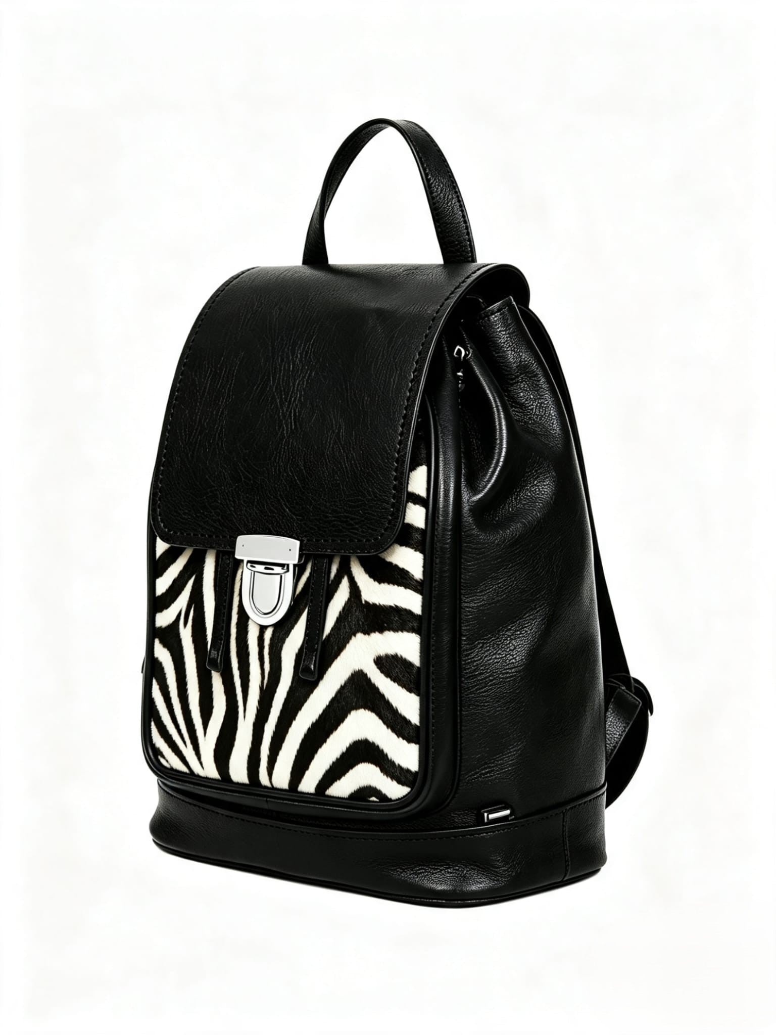 Soft Leather Backpack - Black & White Zebra Print
