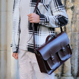 Twin Pocket Executive Handmade Leather Satchel - British Racing Green