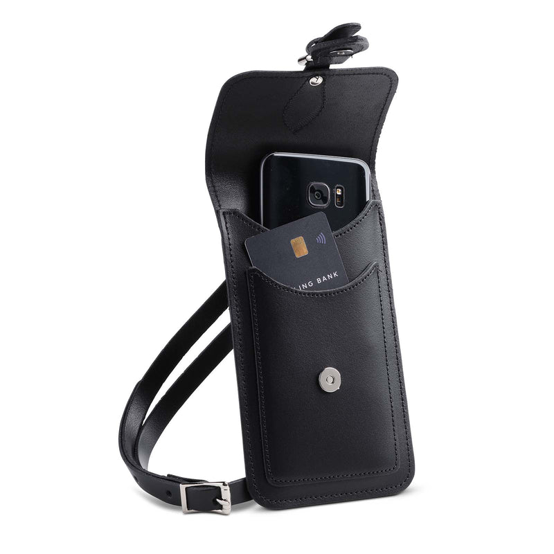 Handmade Leather Mobile Phone Pouch Plus - Black