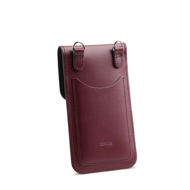 Handmade Leather Mobile Phone Pouch Plus - Marsala Red