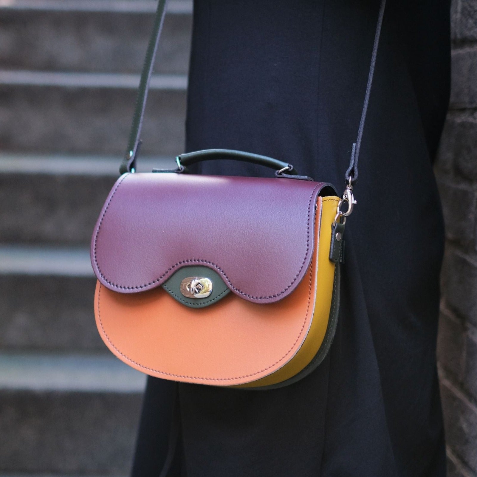 Handmade Leather Twist Lock Saddle Bag - Autumnal Kaleidoscope