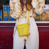 Handmade Leather Barrel Bag - Pastel Daffodil Yellow